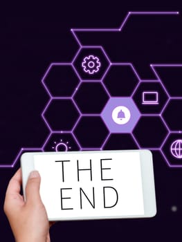 Writing displaying text The End, Business concept Final part of play relationship event movie act Finish Conclusion