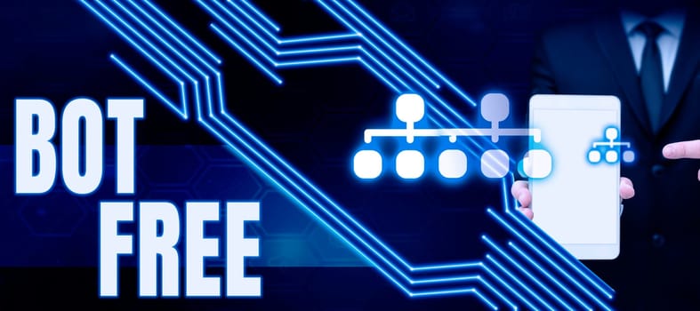 Text caption presenting Bot Free, Internet Concept a computer program that works automatically Internet robots