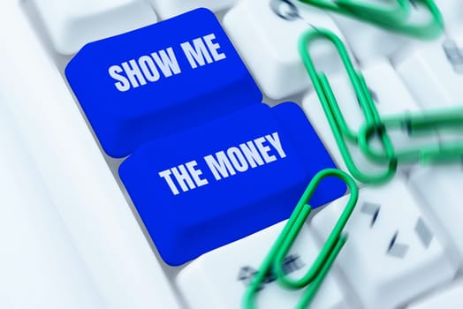 Text caption presenting Show Me The Money, Internet Concept Showing the cash before purchasing or making invests