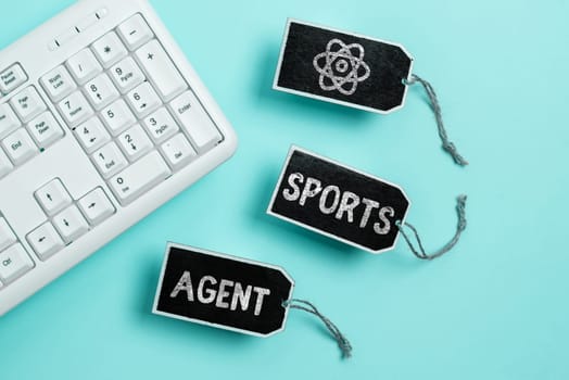Hand writing sign Sports Agent, Business idea person manages recruitment to hire best sport players for a team