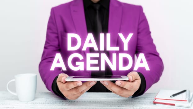 Writing displaying text Daily Agenda, Internet Concept To do list of items be discussed daily or at formal important meeting