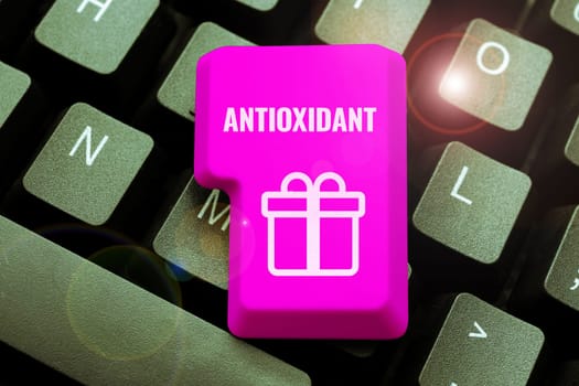 Writing displaying text Antioxidant, Business idea a substance that inhibits oxidation or reactions by oxygen