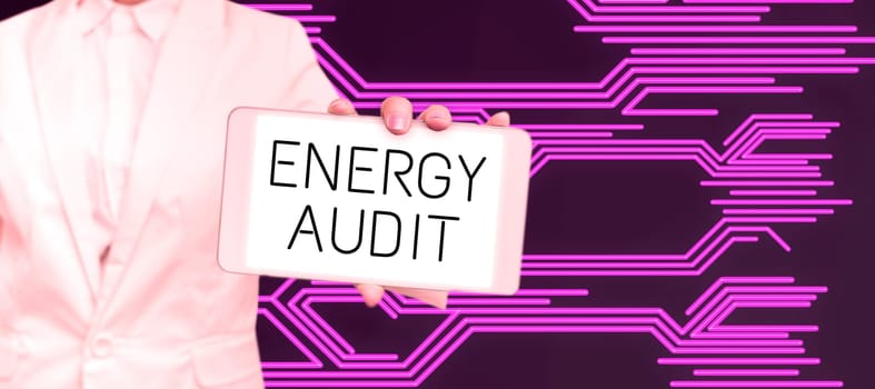 Text showing inspiration Energy Audit, Concept meaning assessment of the energy needs and efficiency of a building