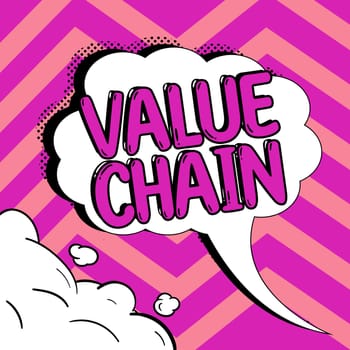 Text sign showing Value Chain, Concept meaning Business manufacturing process Industry development analysis