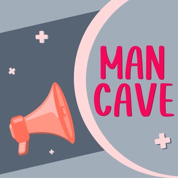Text sign showing Man Cave, Conceptual photo a room, space or area of a dwelling reserved for a male person