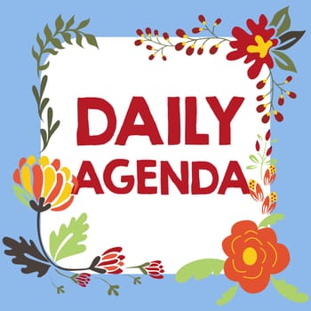 Hand writing sign Daily Agenda, Business overview To do list of items be discussed daily or at formal important meeting