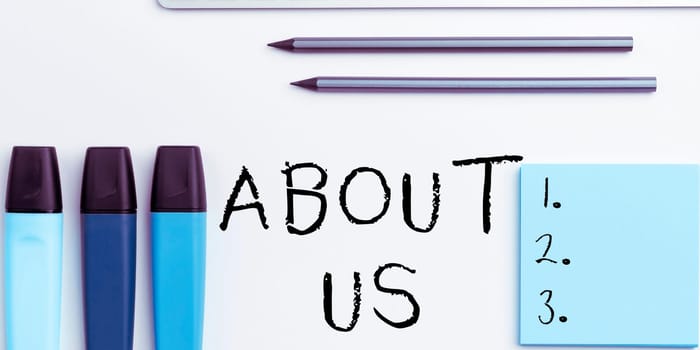 Inspiration showing sign About Us, Concept meaning to introduce who or what something relates to or concerns