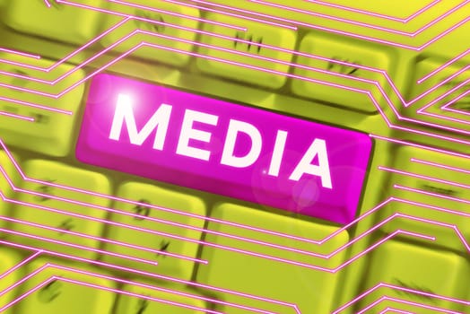 Sign displaying Media, Word for the main means of mass communication that are regarded collectively