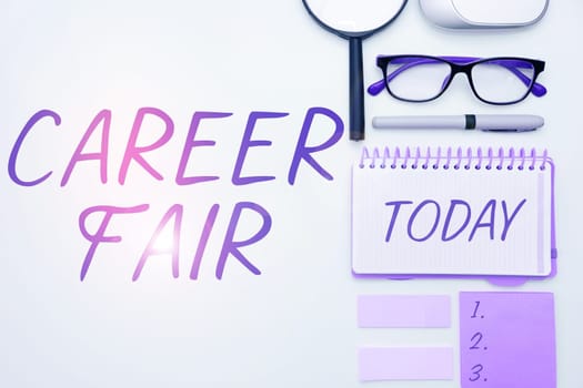 Hand writing sign Career Fair, Concept meaning an event at which job seekers can meet possible employers