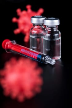 Close up medical syringe with a vaccine