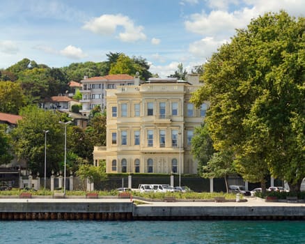 View from the sea of the European side of Bosphorus strait, Istanbul, Turkey