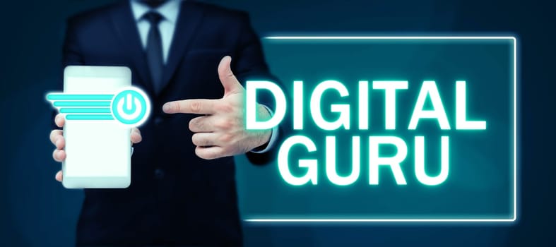 Handwriting text Digital Guru, Word Written on teacher and intellectual guide in matters of fundamental concern of electronics
