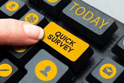 Handwriting text Quick Survey, Conceptual photo Conduct fast check on condition value situation of something
