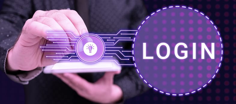 Hand writing sign Login, Concept meaning Entering website Blog using username and password Registration