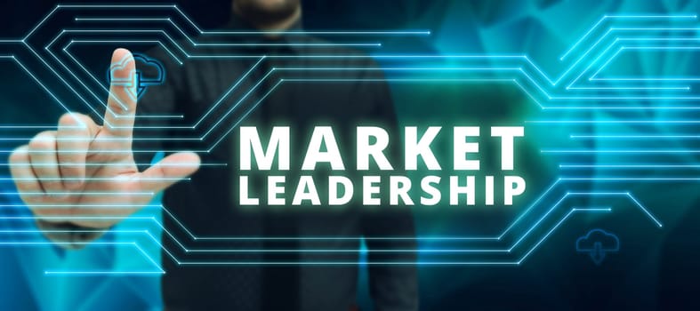 Writing displaying text Market Leadership, Internet Concept company selling the largest quantity of a particular product