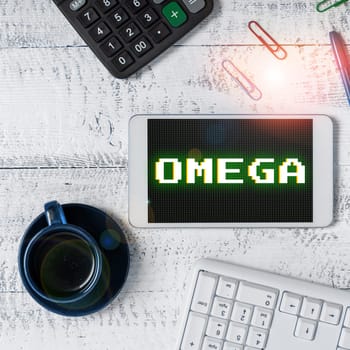 Text showing inspiration Omega, Business idea Class of essential fatty acids Lower the levels of cholesterol and LDL