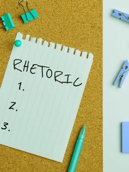 Conceptual caption Rhetoric, Business approach study of writing or speaking as mean of communication or persuasion