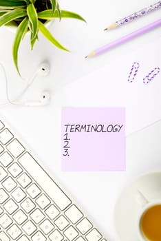 Conceptual caption Terminology, Business concept Terms used with particular technical application in studies