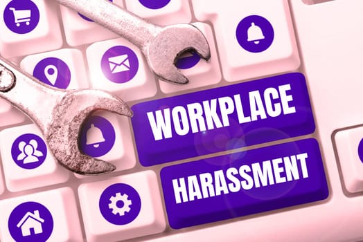 Conceptual display Workplace Harassment, Word Written on Different race gender age sexual orientation of workers