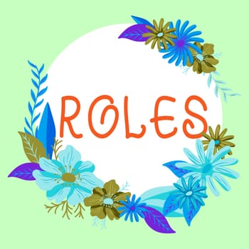 Conceptual display Roles, Word Written on part played by person thing in particular situation Actor profession