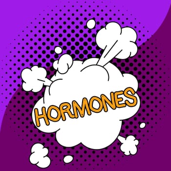 Text caption presenting Hormones, Business idea regulatory substance produced in organism transported tissue fluids