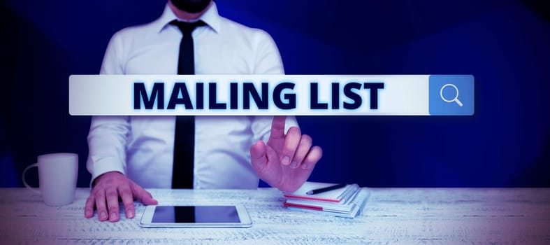 Conceptual caption Mailing List, Conceptual photo list of people who subscribe to a periodic mailing distribution