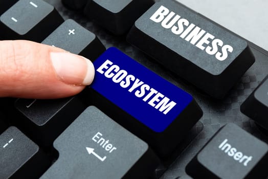 Conceptual caption Business Ecosystem, Business showcase Develop and Implement Organization Growth Opportunities