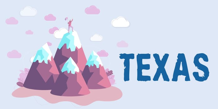Handwriting text Texas, Word Written on a state in the South Central region of the United States