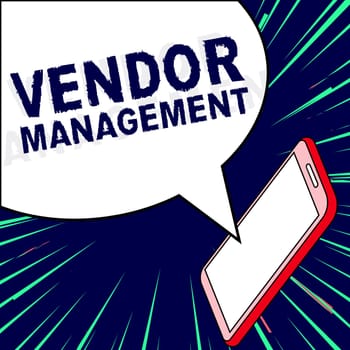 Text showing inspiration Vendor Management, Business overview activities included in researching and sourcing vendors