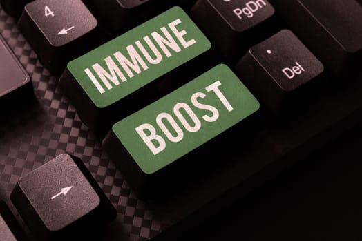 Text caption presenting Immune Boost, Business idea being able to resist a particular disease preventing development of pathogens