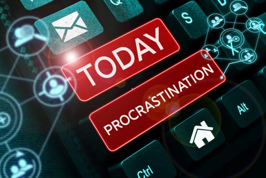 Writing displaying text Procrastination, Business idea Delay or Postpone something boring