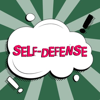 Conceptual display Self Defense, Concept meaning the act of defending one's person when physically attacked