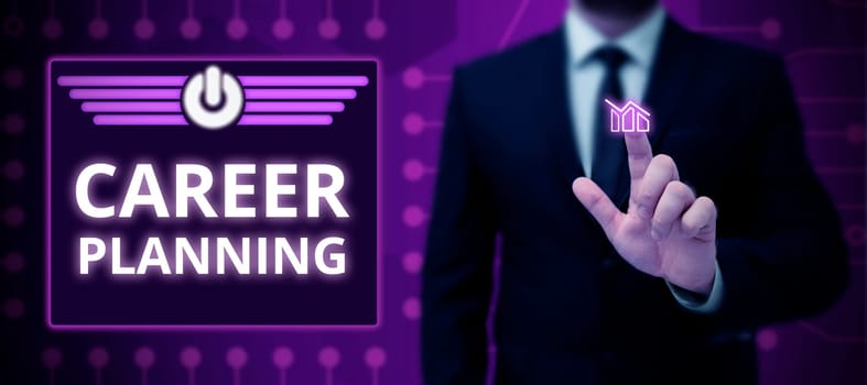Text sign showing Career Planning, Word for A list of goals and the actions you can take to achieve them