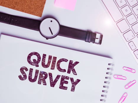 Sign displaying Quick Survey, Business showcase Conduct fast check on condition value situation of something