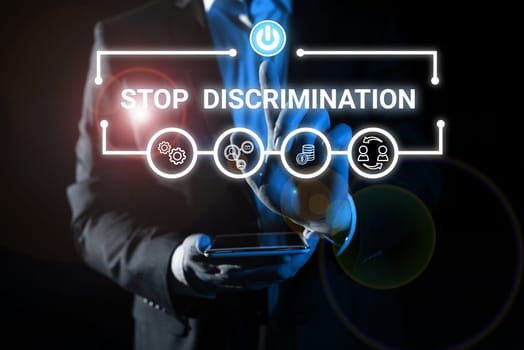 Conceptual caption Stop Discrimination, Business approach Prevent Illegal excavation quarry Environment Conservation