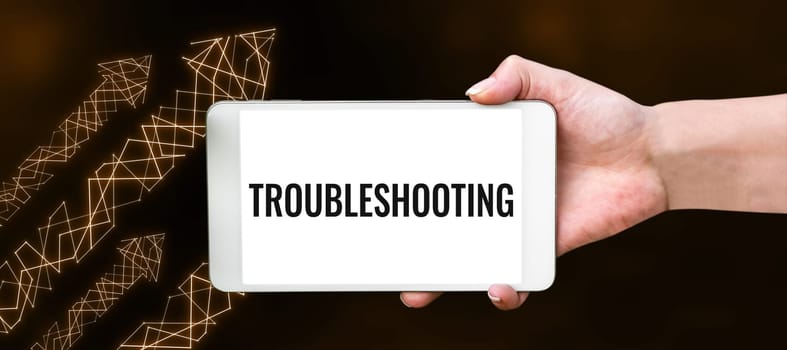 Sign displaying Troubleshooting, Concept meaning an act of investigating or dealing with in the problems occured
