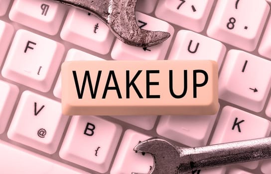 Conceptual caption Wake Up, Business overview an instance of a person waking up or being woken up Rise up
