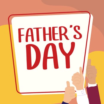 Hand writing sign Father's Day, Business concept day of year where fathers are particularly honoured by children