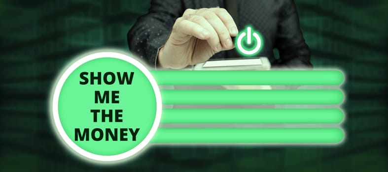 Inspiration showing sign Show Me The Money, Internet Concept Showing the cash before purchasing or making invests
