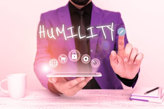 Handwriting text Humility, Business overview being Humble is a Virtue not to Feel overly Superior