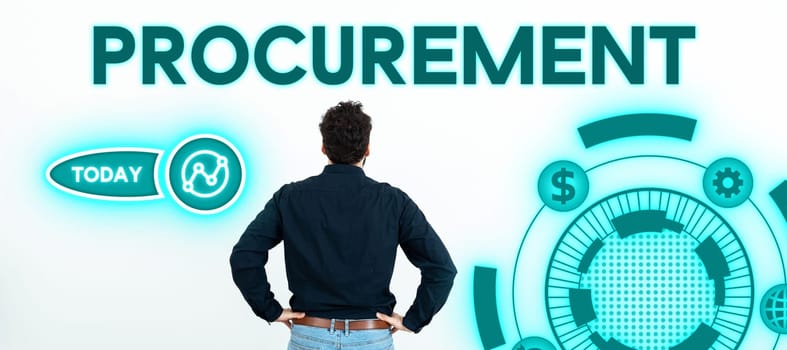 Conceptual display Procurement, Conceptual photo Procuring Purchase of equipment and supplies