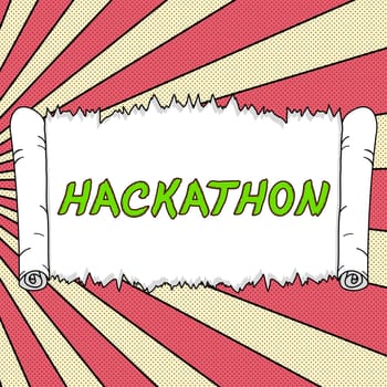 Text sign showing Hackathon, Conceptual photo event where large number of people engage in programming