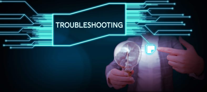 Text showing inspiration Troubleshooting, Business concept an act of investigating or dealing with in the problems occured