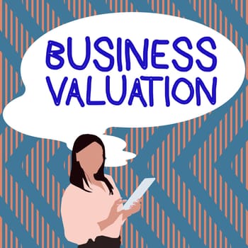 Sign displaying Business Valuation, Business showcase determining the economic value of a whole business