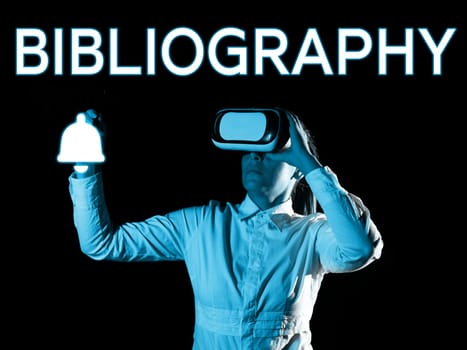 Text caption presenting Bibliography, Business showcase a list of writings relating to a particular subject, period, or author