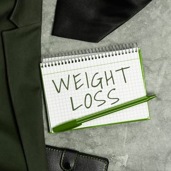 Text showing inspiration Weight Loss, Business showcase Decrease in Body Fluid Muscle Mass Reduce Fat Dispose Tissue