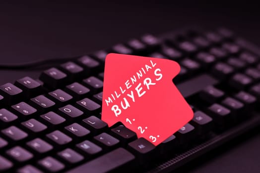 Text showing inspiration Millennial Buyers, Business showcase Type of consumers that are interested in trending products