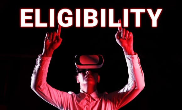 Text caption presenting Eligibility, Concept meaning State of having the right for doing or obtain something Proper