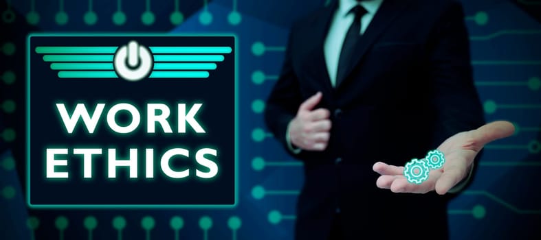 Handwriting text Work Ethics, Business idea A set of values centered on the importance of doing work