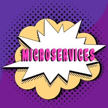 Text caption presenting Microservices, Word for Software development technique Building single function module
